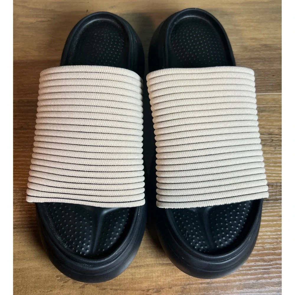 Rag & Bone Parker Knit Slides Platform Sandals Cream Black Striped Womans 8